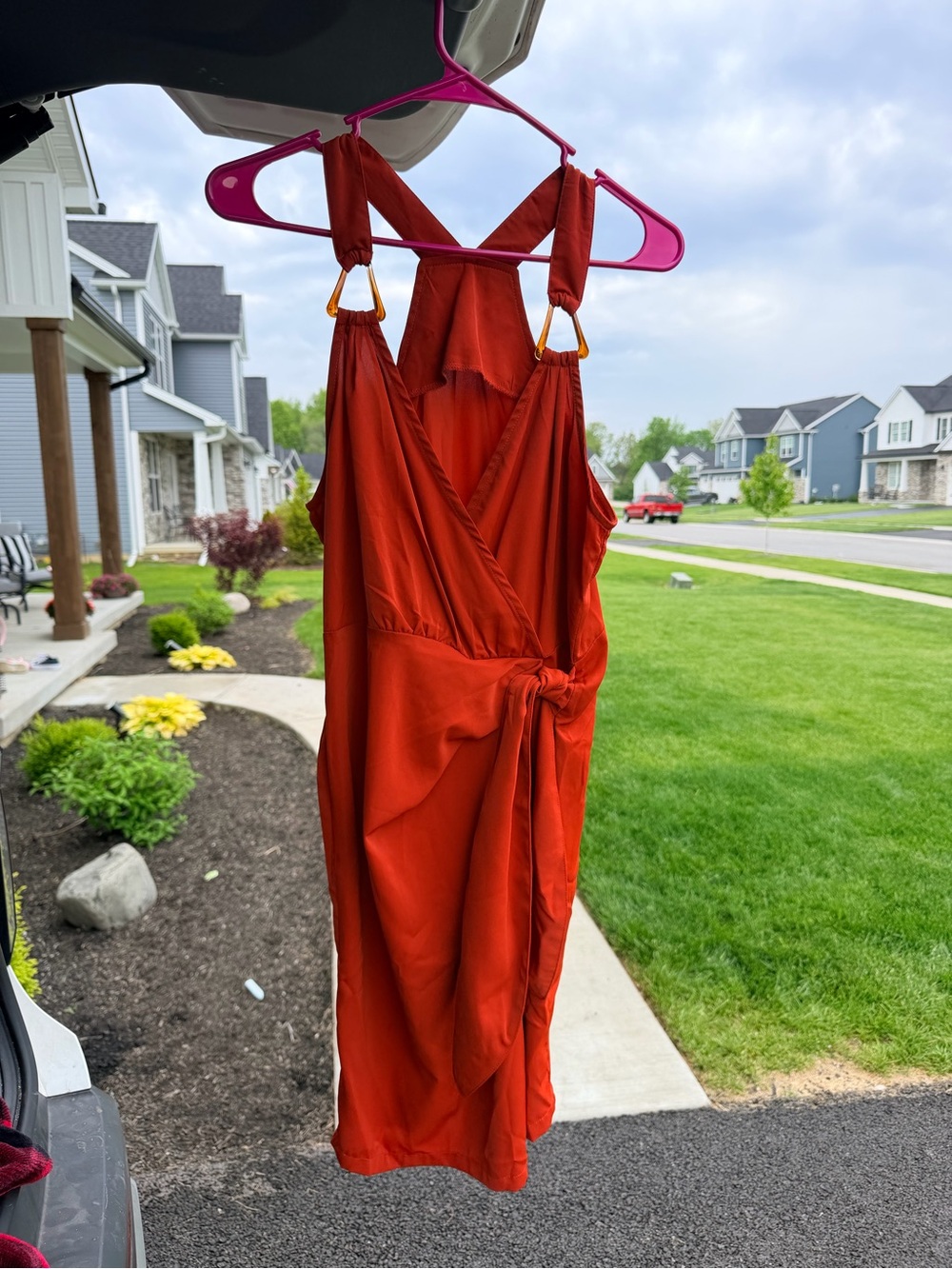 SHEIN Orange faux-Wrap Mini Dress with Ring Straps